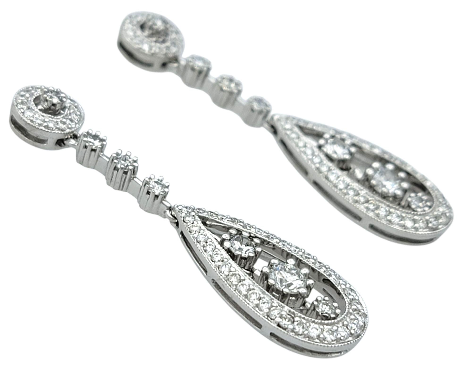 Contemporaneo Open Pear Shape Pavé Diamond Drop Earrings in Polished 14 Karat White Gold in vendita