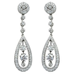 Open Pear Shape Pavé Diamond Drop Earrings in Polished 14 Karat White Gold