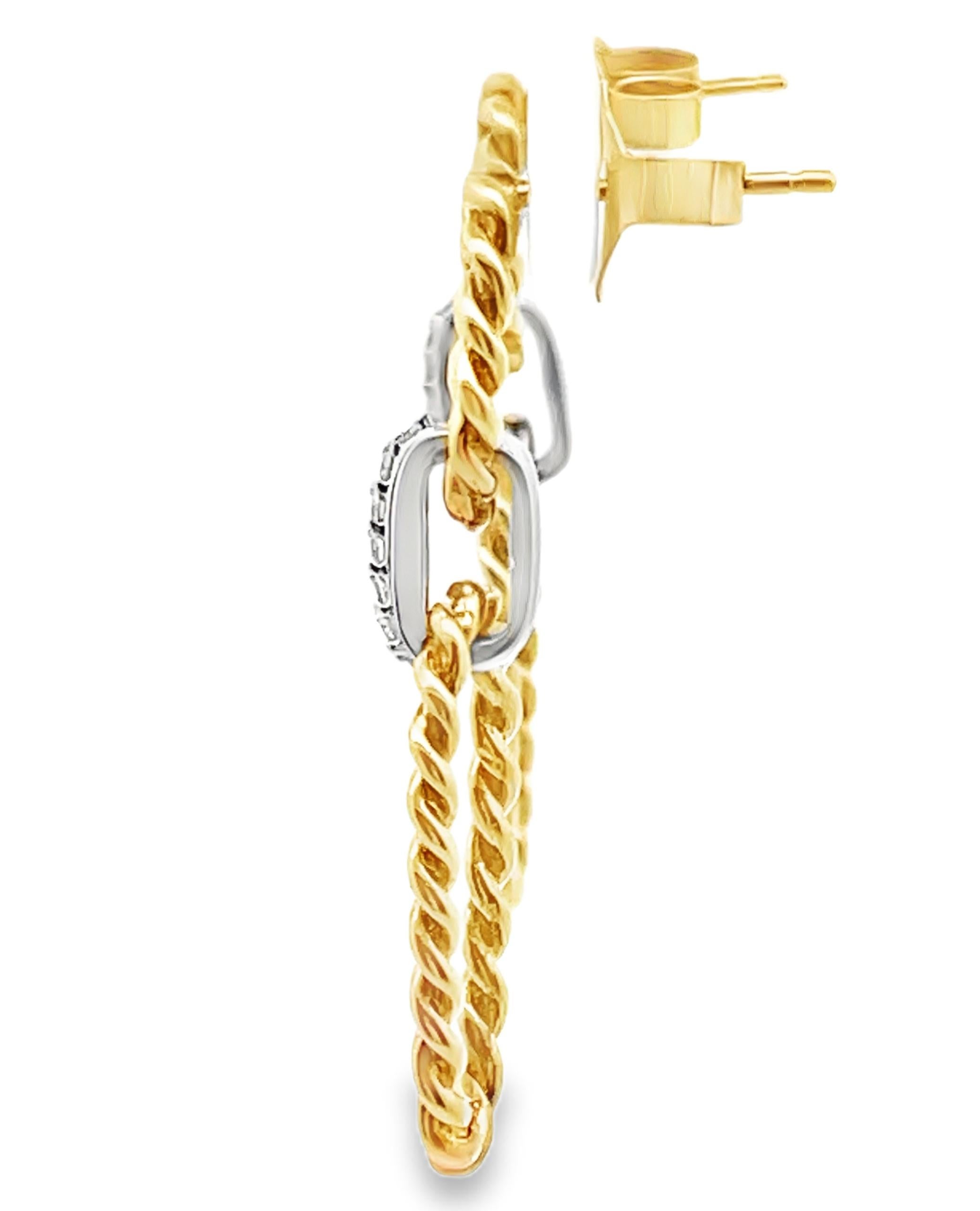 Pendientes de Gota Rectangulares Abiertos Dos Tonos en Oro Blanco y Amarillo de 14K Contemporáneo en venta