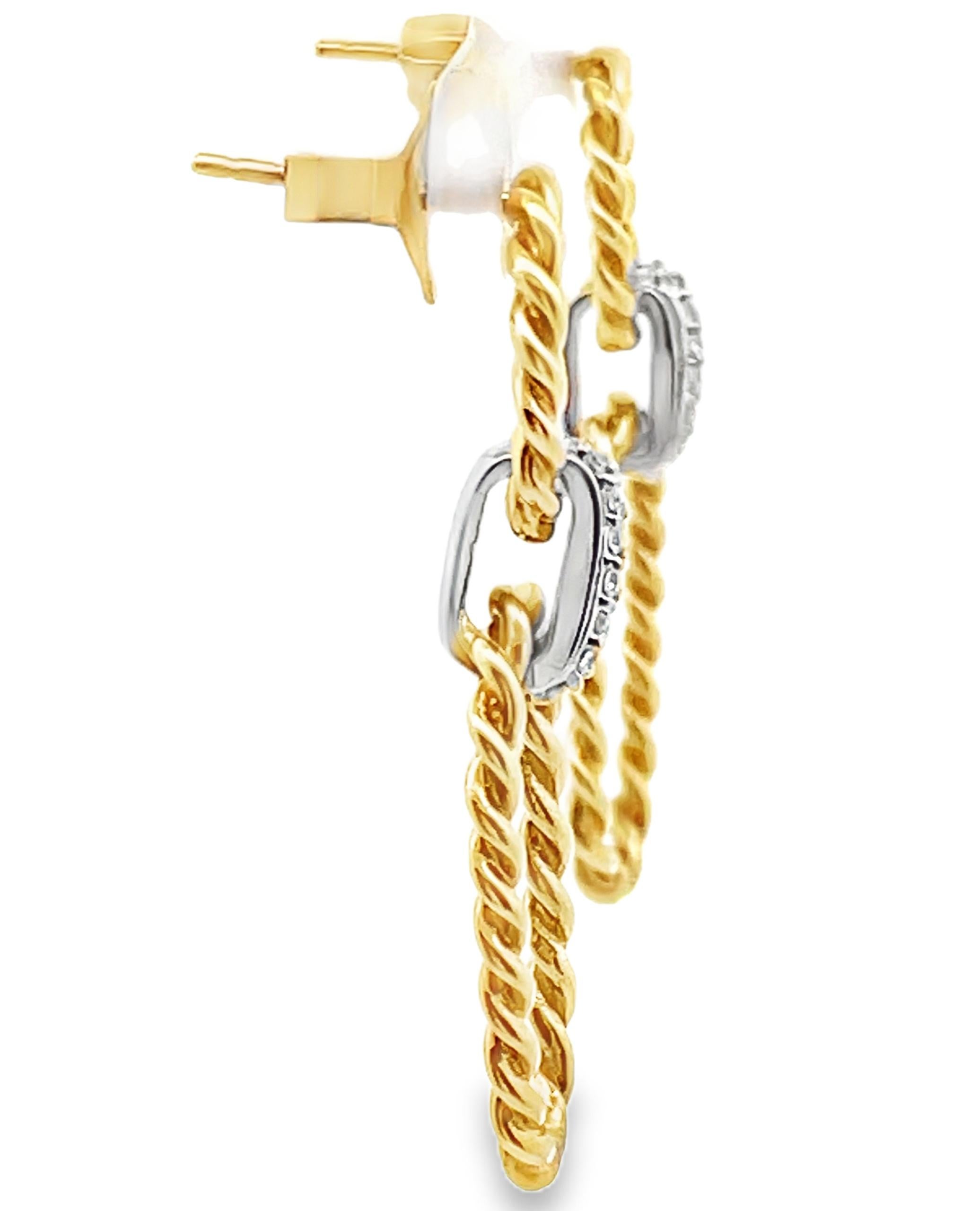 Pendientes de Gota Rectangulares Abiertos Dos Tonos en Oro Blanco y Amarillo de 14K en Nuevo estado para la venta en Old Tappan, NJ