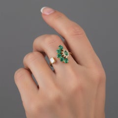 Open Ring 14K (or 18k upon request) Yellow Gold Emerald Cluster Diamond Ring