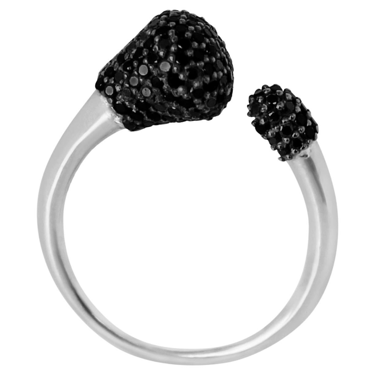 Bague ouverte en argent avec diamants noirs en vente