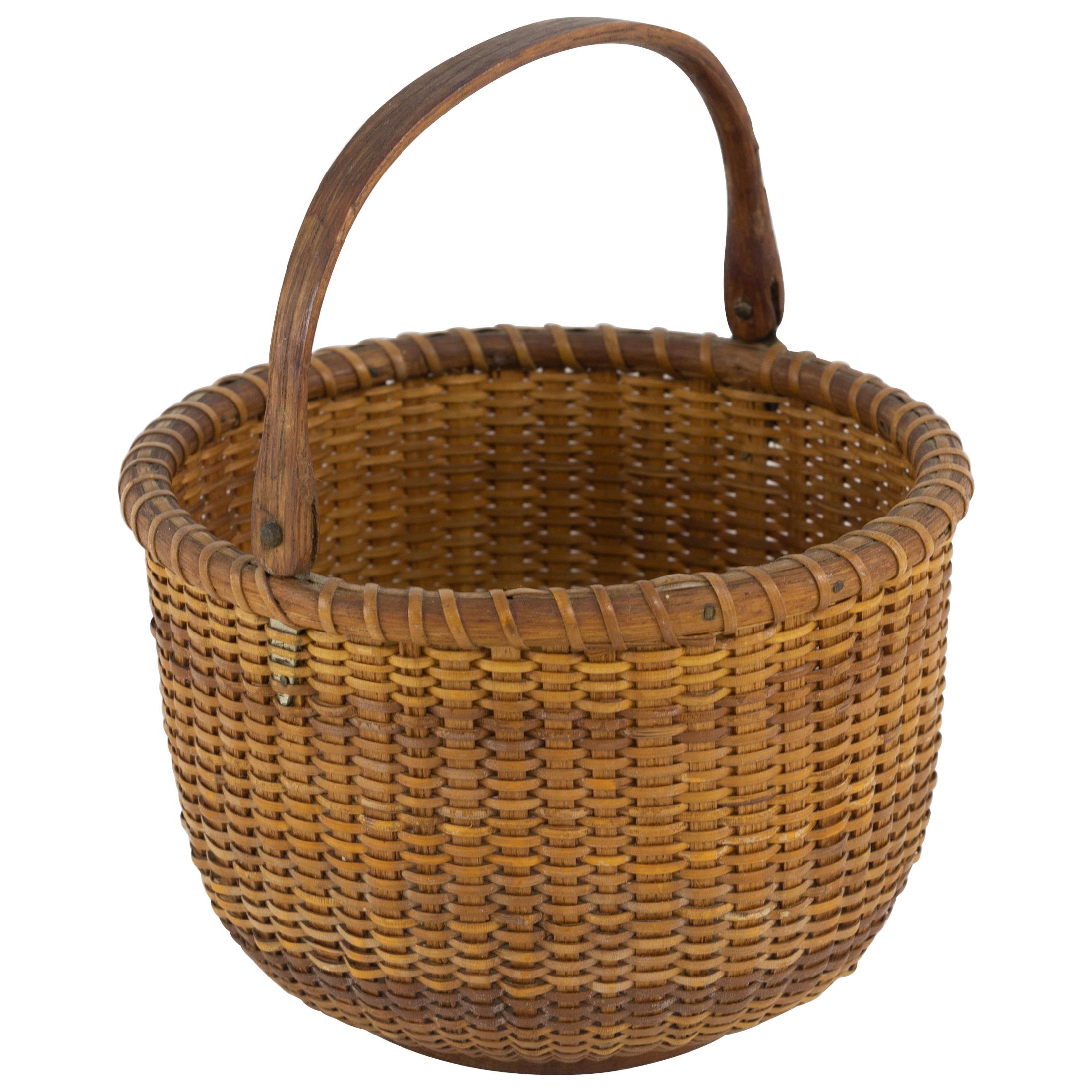 Open Round Nantucket Lightship Basket with Label by Ferdinand Sylvaro