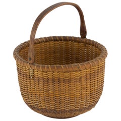 Open Round Nantucket Lightship Basket with Label by Ferdinand Sylvaro