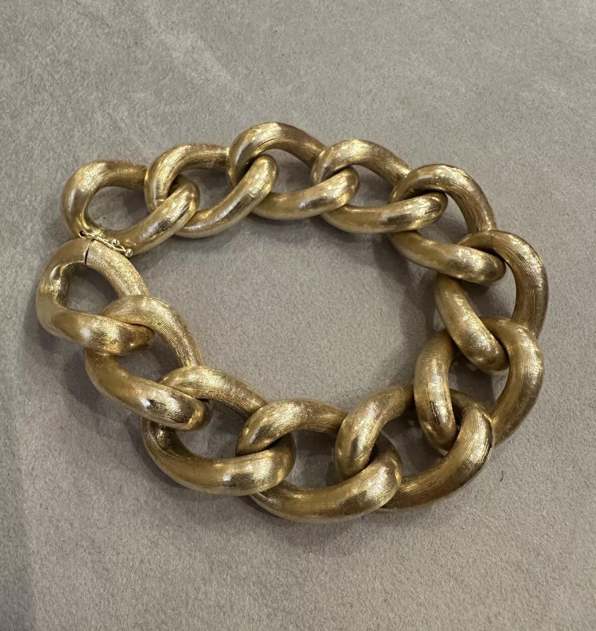 Women's or Men's Open Rounded Curb Link Bracelet in 14k Yellow Gold with Brush Finish