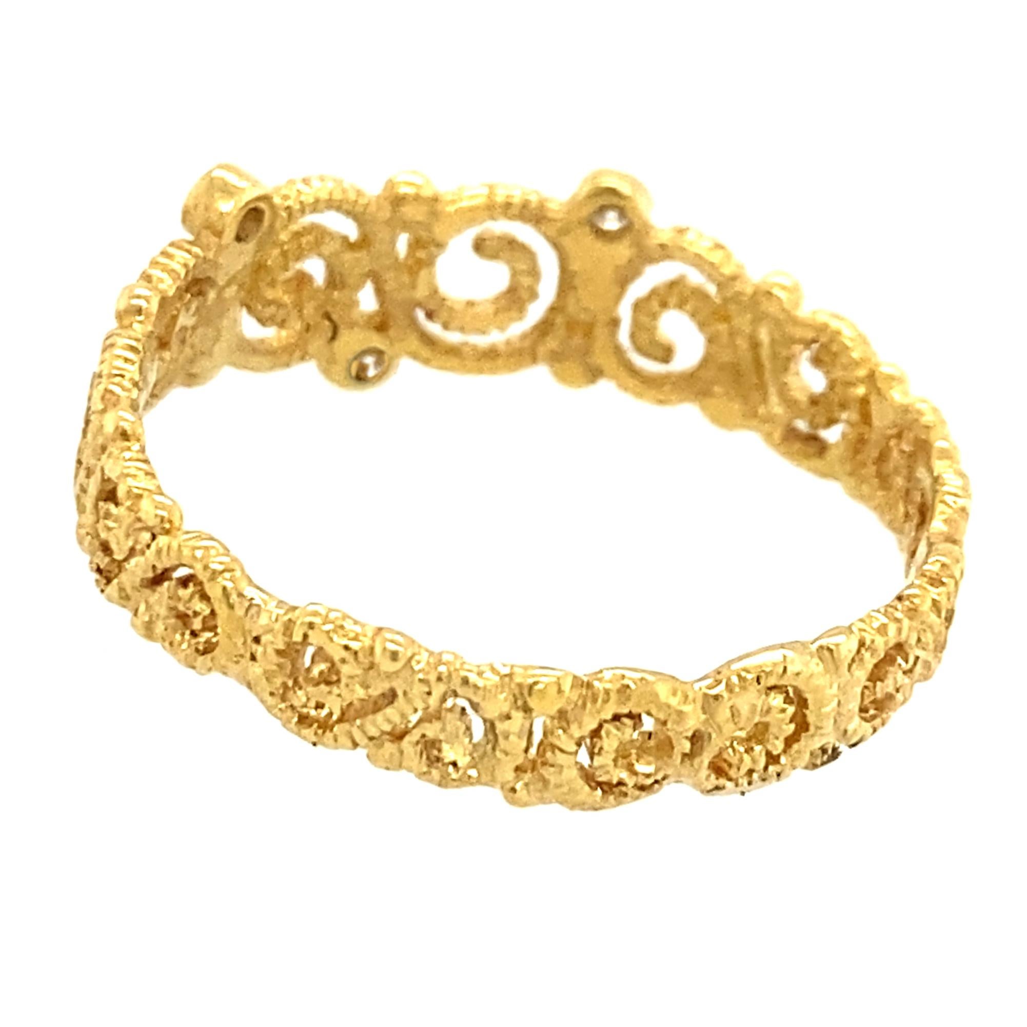 Open Scrollwork Band in 18 Karat Yellow Gold with Diamond Accents 4