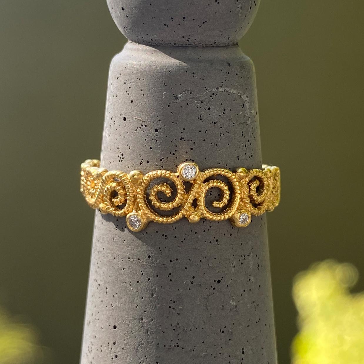Contemporary Open Scrollwork Band in 18 Karat Yellow Gold with Diamond Accents