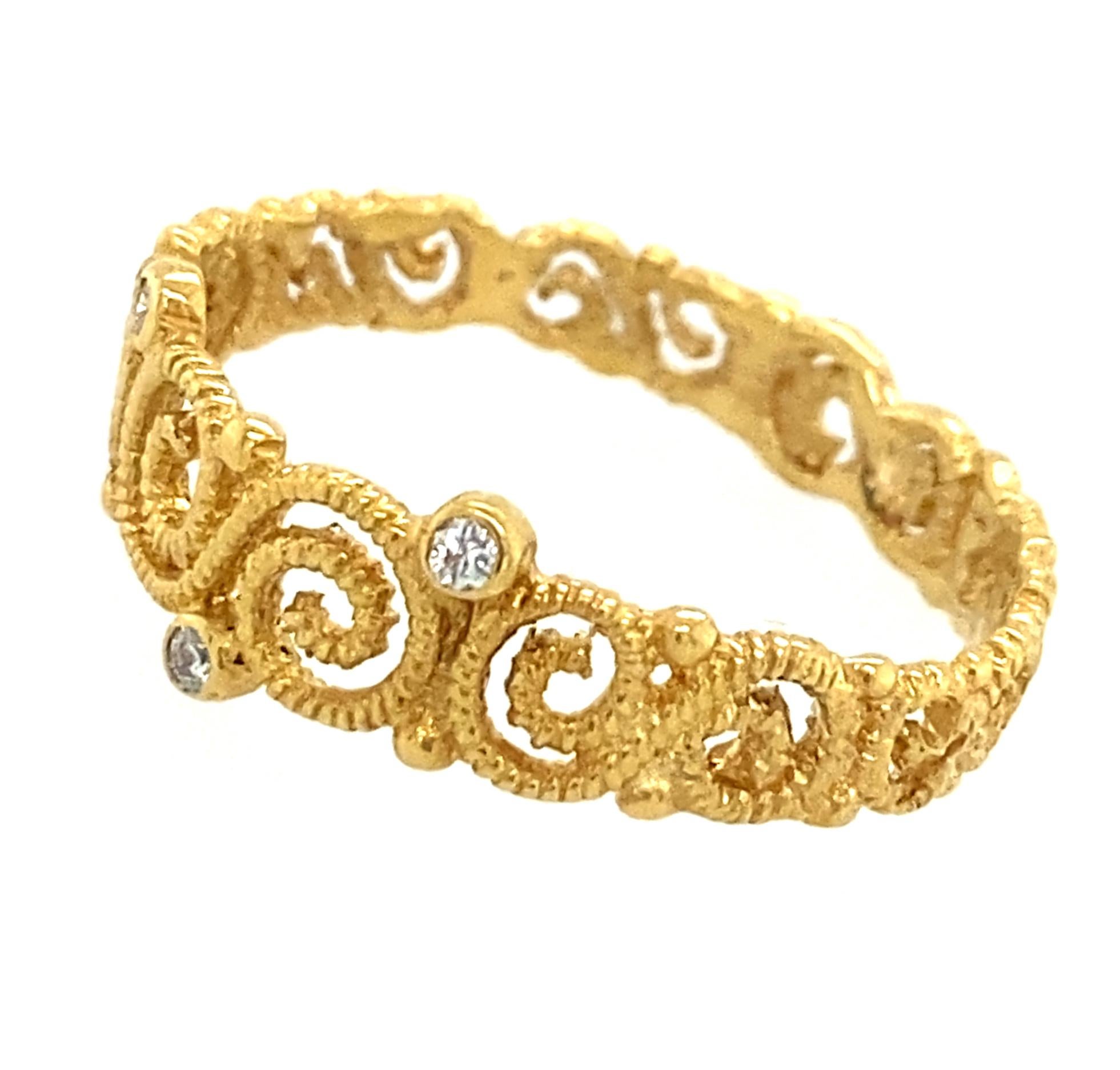 Open Scrollwork Band in 18 Karat Yellow Gold with Diamond Accents 2