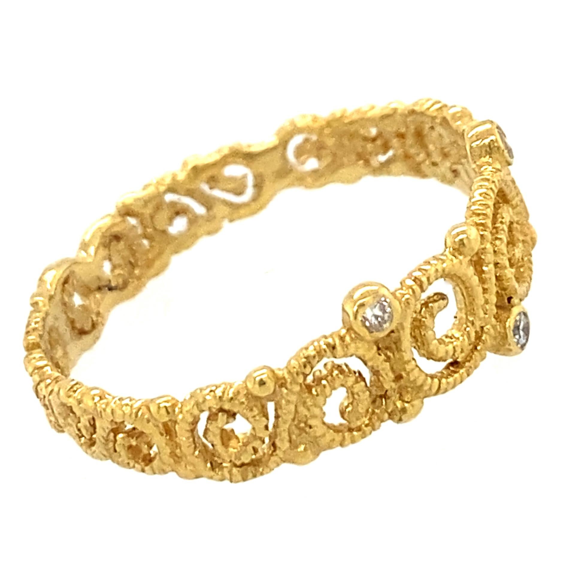 Open Scrollwork Band in 18 Karat Yellow Gold with Diamond Accents 3