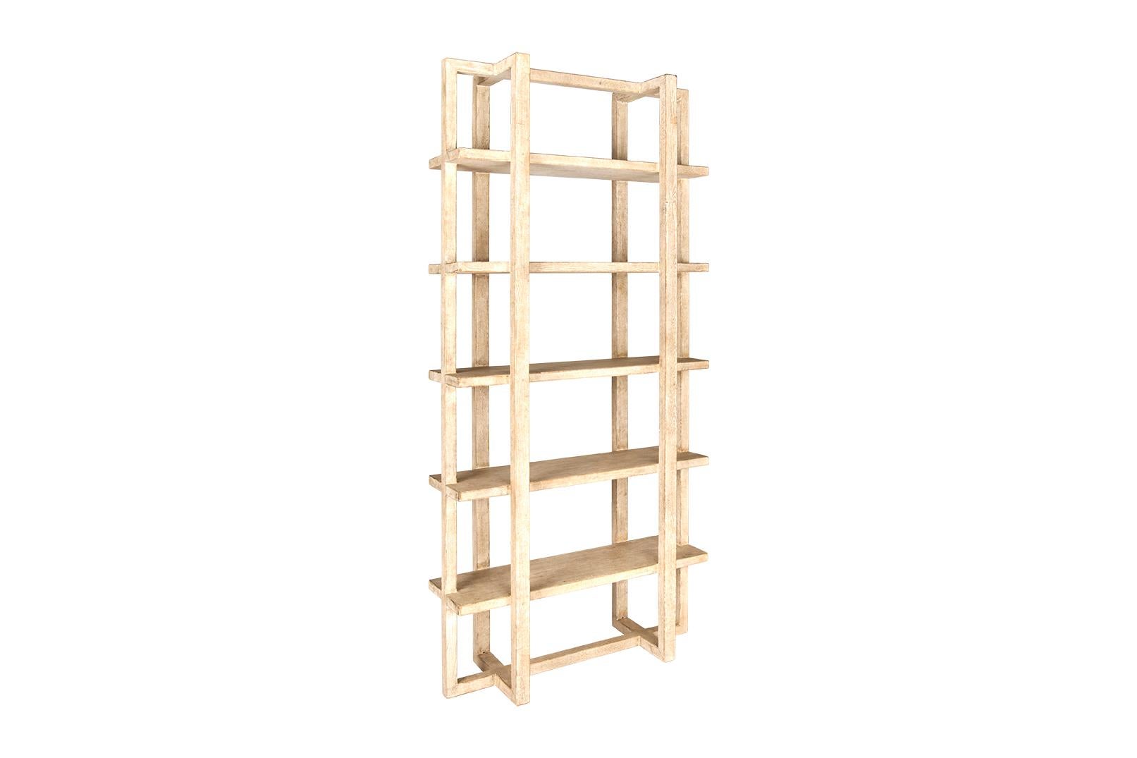 Wood Open Shelf Etagere in Bleached Elm