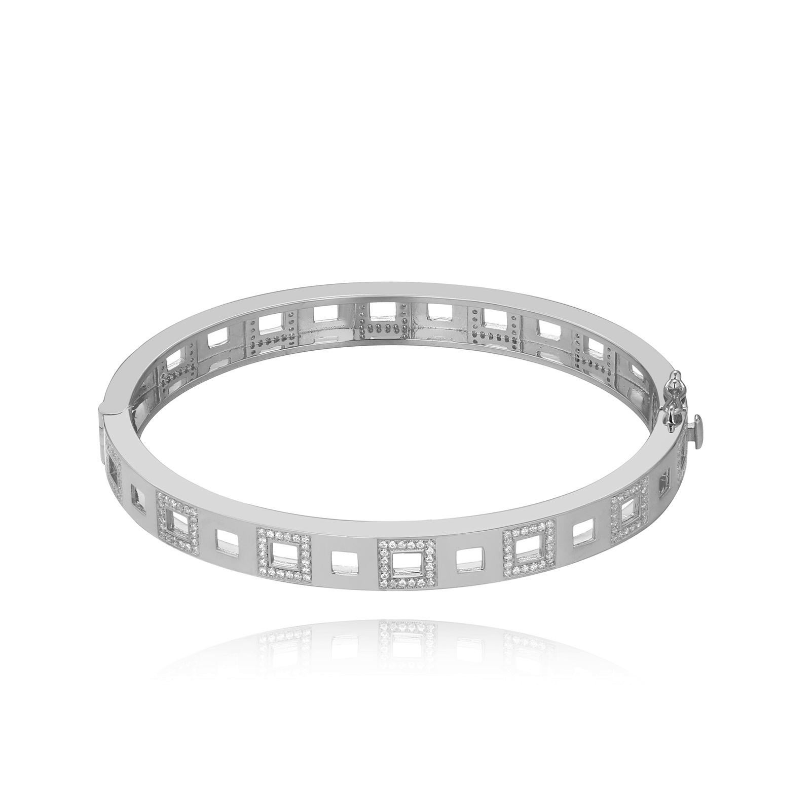 We are fierce and bold. This open square pave bangle is your perfect antedote for any style you choose.  Perfectly transcendable day and night and a staple piece for all times. .925 sterling silver base.  Also available in sterling silver and 24k