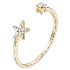 Offener Sternpave Solitär Runder Diamant 14K Gelbgold Ring