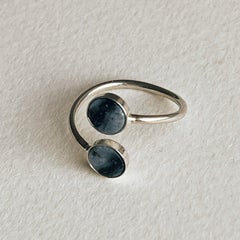 Open sterling silver ring with grey natural stones size 5-5.5