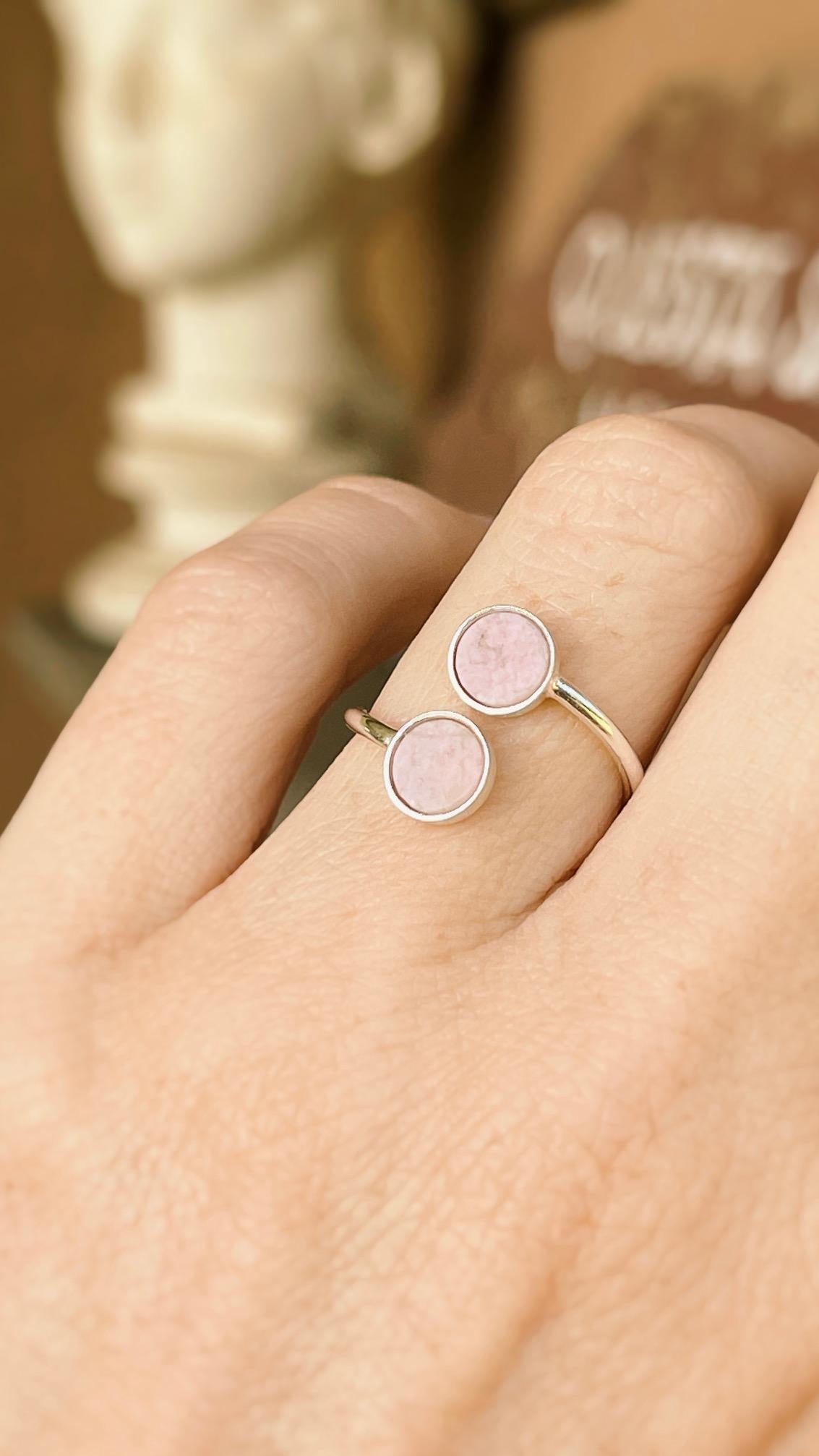 Contemporary Open sterling silver ring with pink natural stones size 5-5.5 For Sale