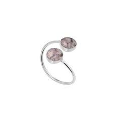 Offener Ring aus Sterlingsilber mit rosa Natursteinen Größe 5-5.5