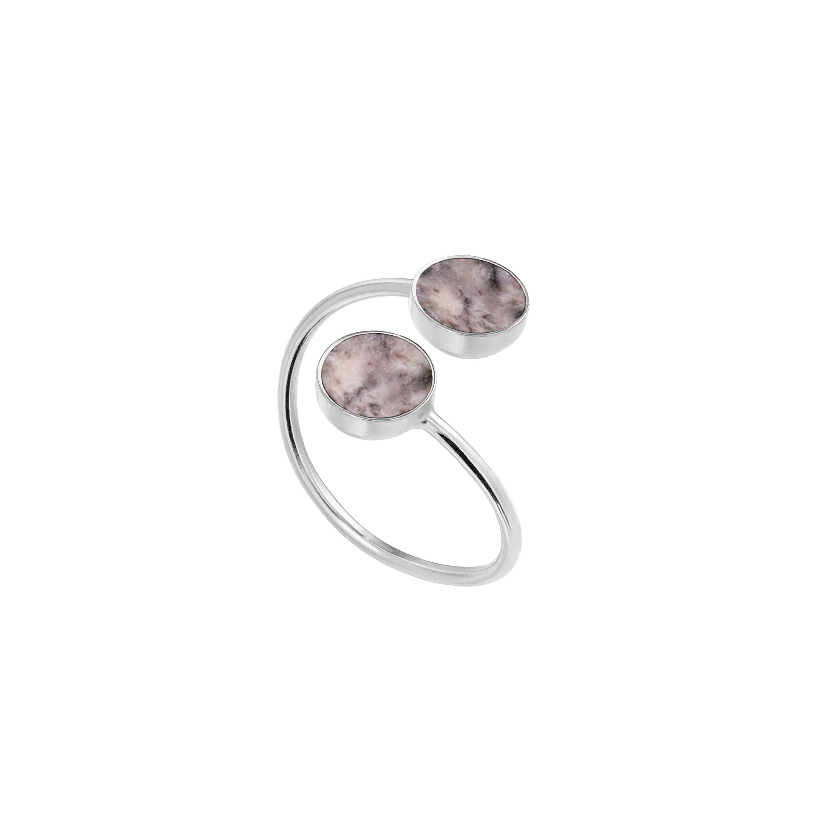 Offener Ring aus Sterlingsilber mit rosa Natursteinen Größe 7-7,5 im Angebot