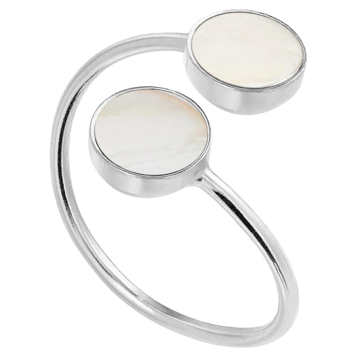 Open sterling silver ring with white opal size 5-5.5 For Sale