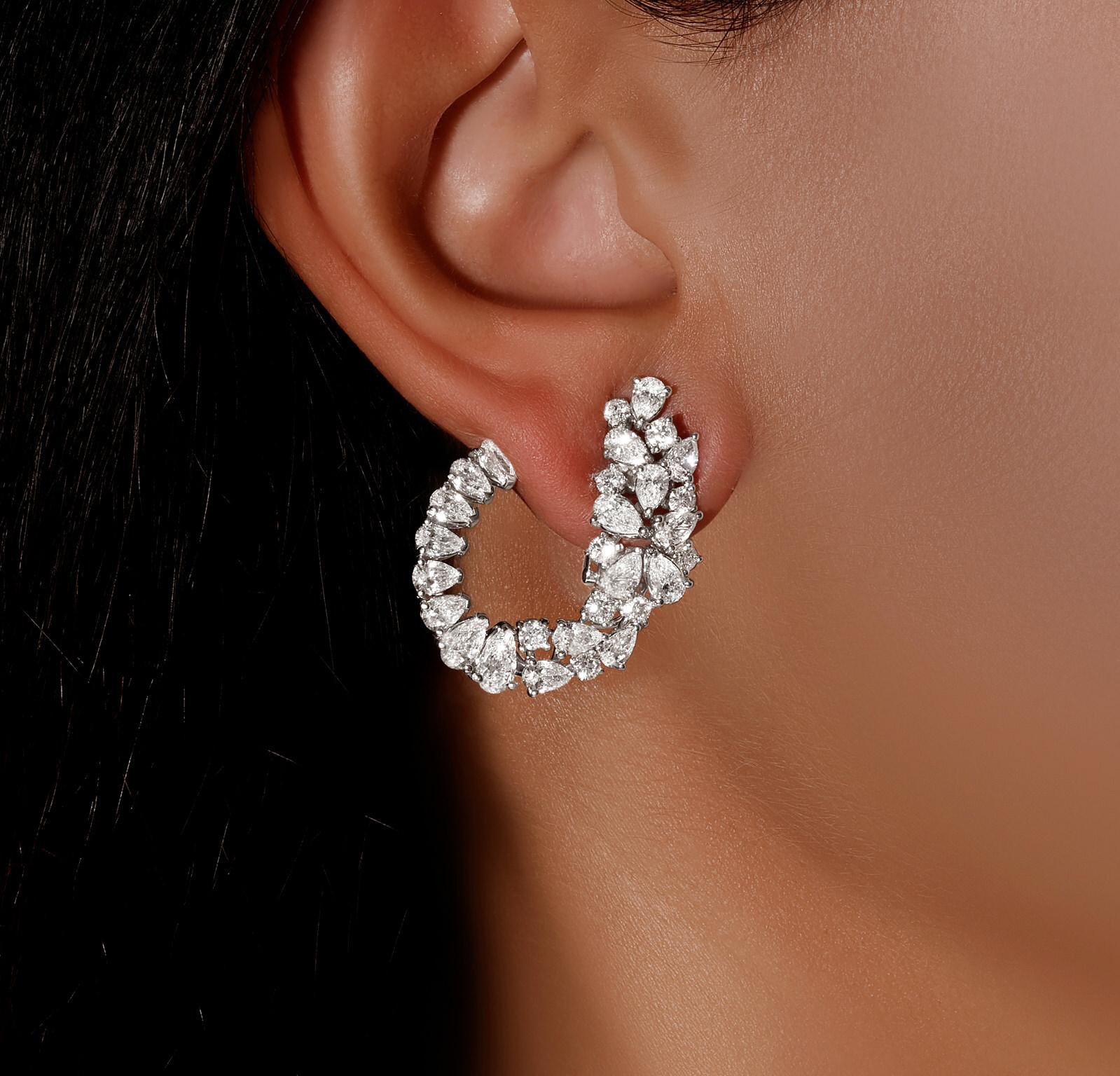 Contemporary Open Swirl Cluster Diamond Earrings 6.5 Carats Total 18K White Gold For Sale