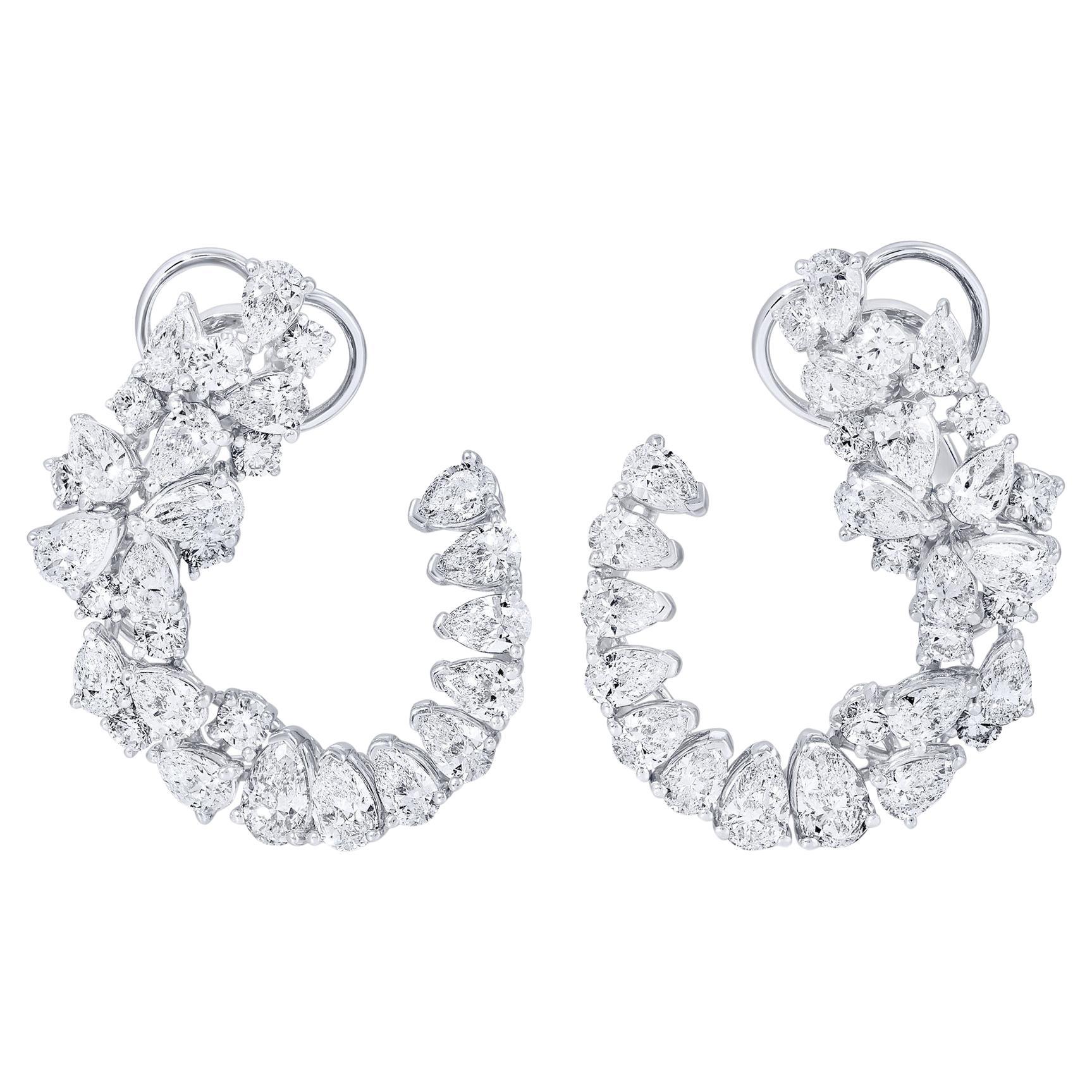 Open Swirl Cluster Diamond Earrings 6.5 Carats Total 18K White Gold