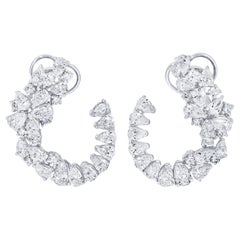 Open Swirl Cluster Diamond Earrings 6.5 Carats Total 18K White Gold