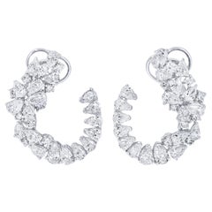 Open Swirl Cluster Diamond Earrings 6.5 Carats Total 18K White Gold