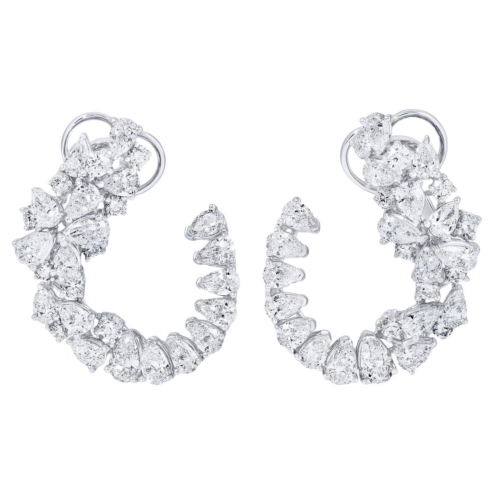 Open Swirl Cluster Diamond Earrings 6.5 Carats Total 18K White Gold For Sale