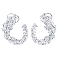 Open Swirl Cluster Diamond Earrings 6.5 Carats Total 18K White Gold