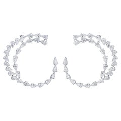 Open Swirl Hoop Pear Cut Diamond Earrings 8 Carats Total 18K White Gold