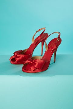 Open toe high heels red satin sandals with bow Valentino Garavani