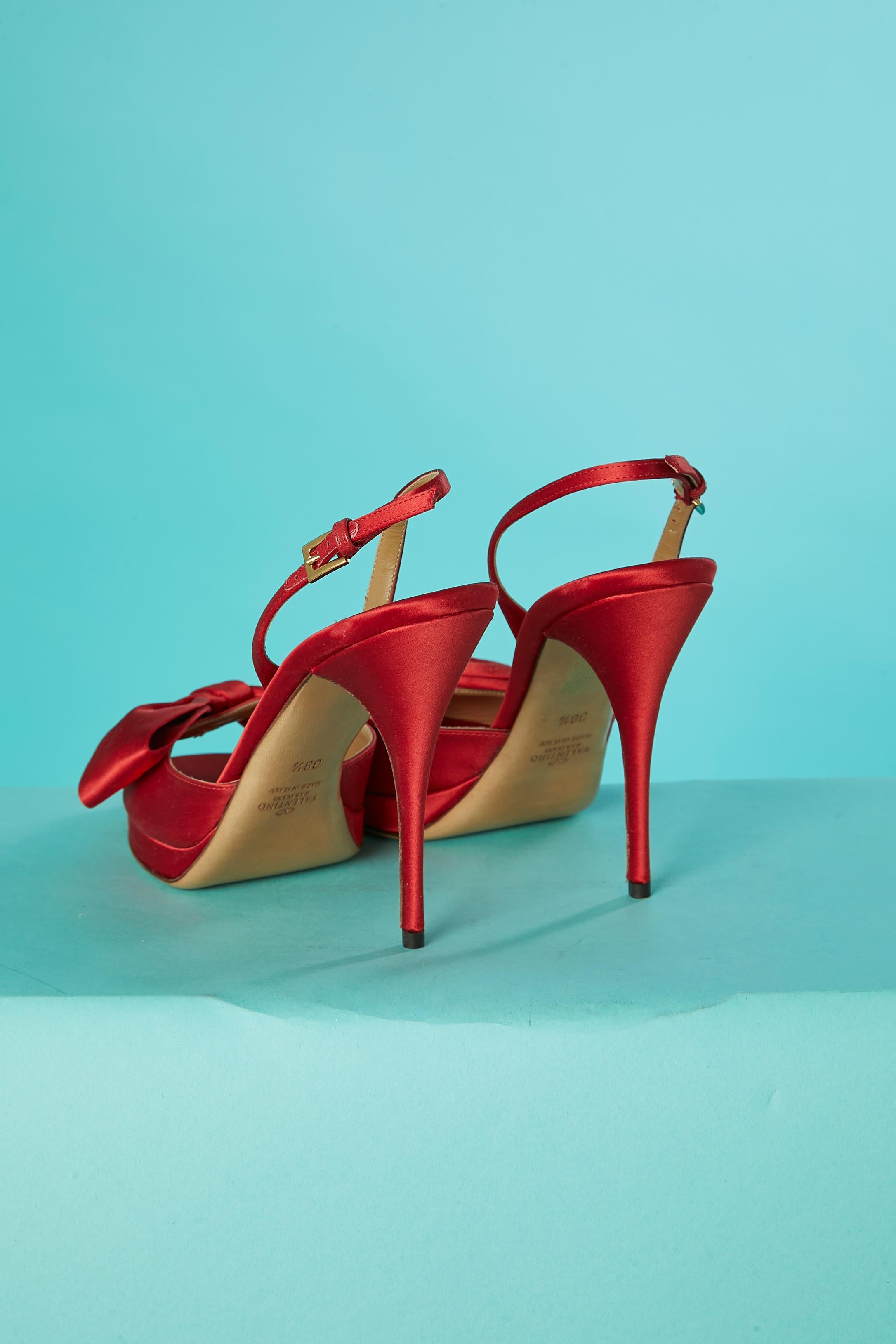 Red Open toe high heels red satin sandals with bow Valentino Garavani 