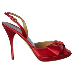 Open toe high heels red satin sandals with bow Valentino Garavani 