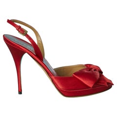 Open toe high heels red satin sandals with bow Valentino Garavani