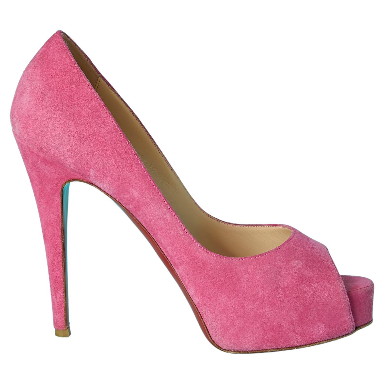 Open-toe pink suede pump Christian Louboutin  For Sale