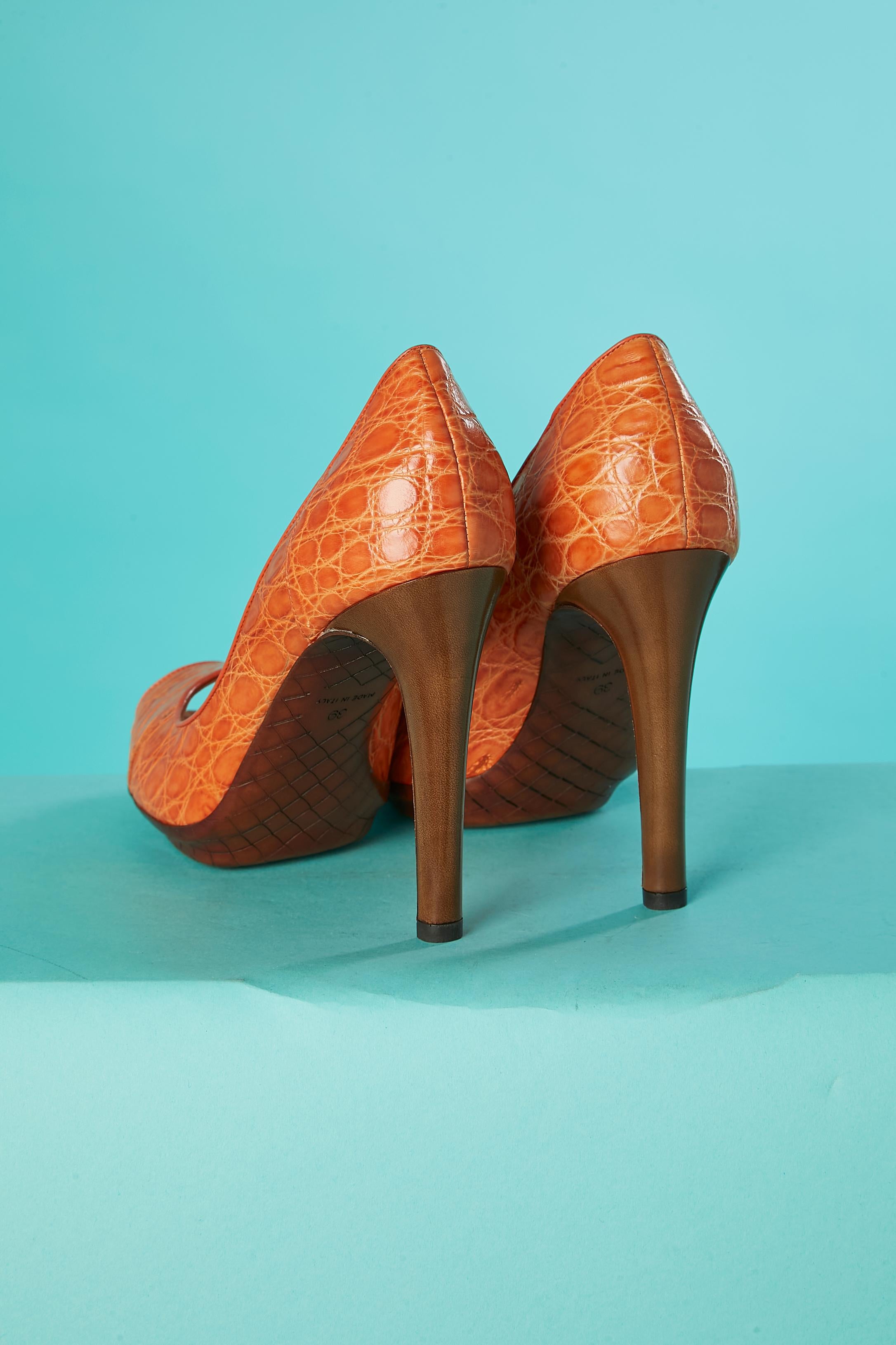 Orange Open-toe pump in orange leather Bottega Veneta  For Sale