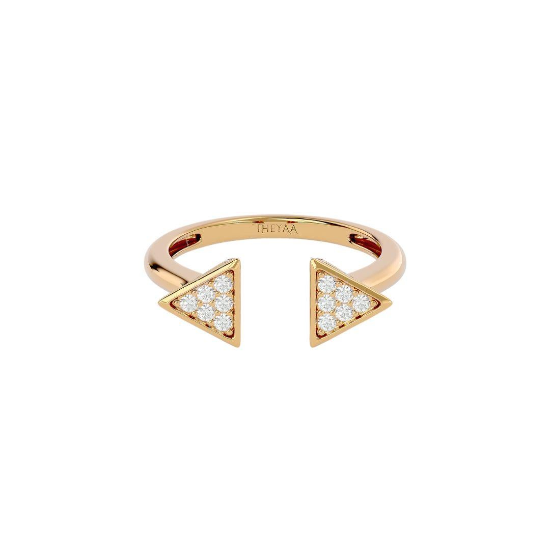 Taille ronde Bague triangulaire ouverte en or 18 carats et diamants en vente