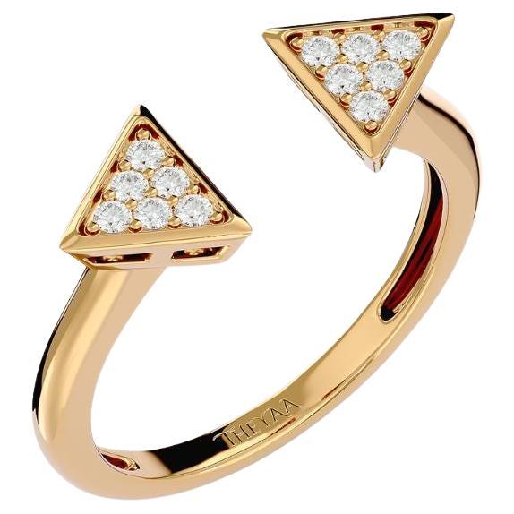 Bague triangulaire ouverte en or 18 carats et diamants en vente