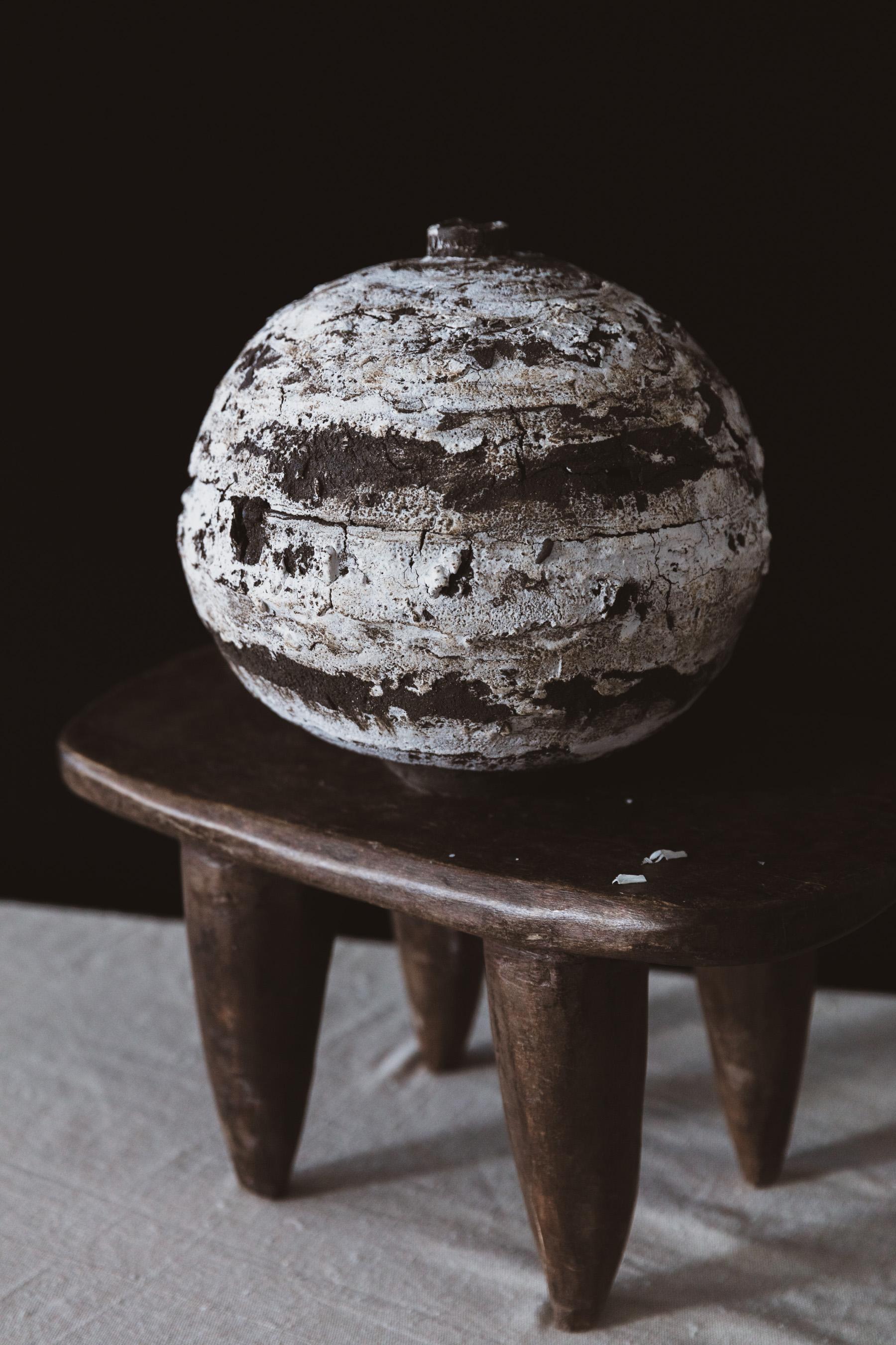Fired Open Water Moon Jar -Textured Ceramic Vessel, Mugly.Nyc, Glacier Collection 2023