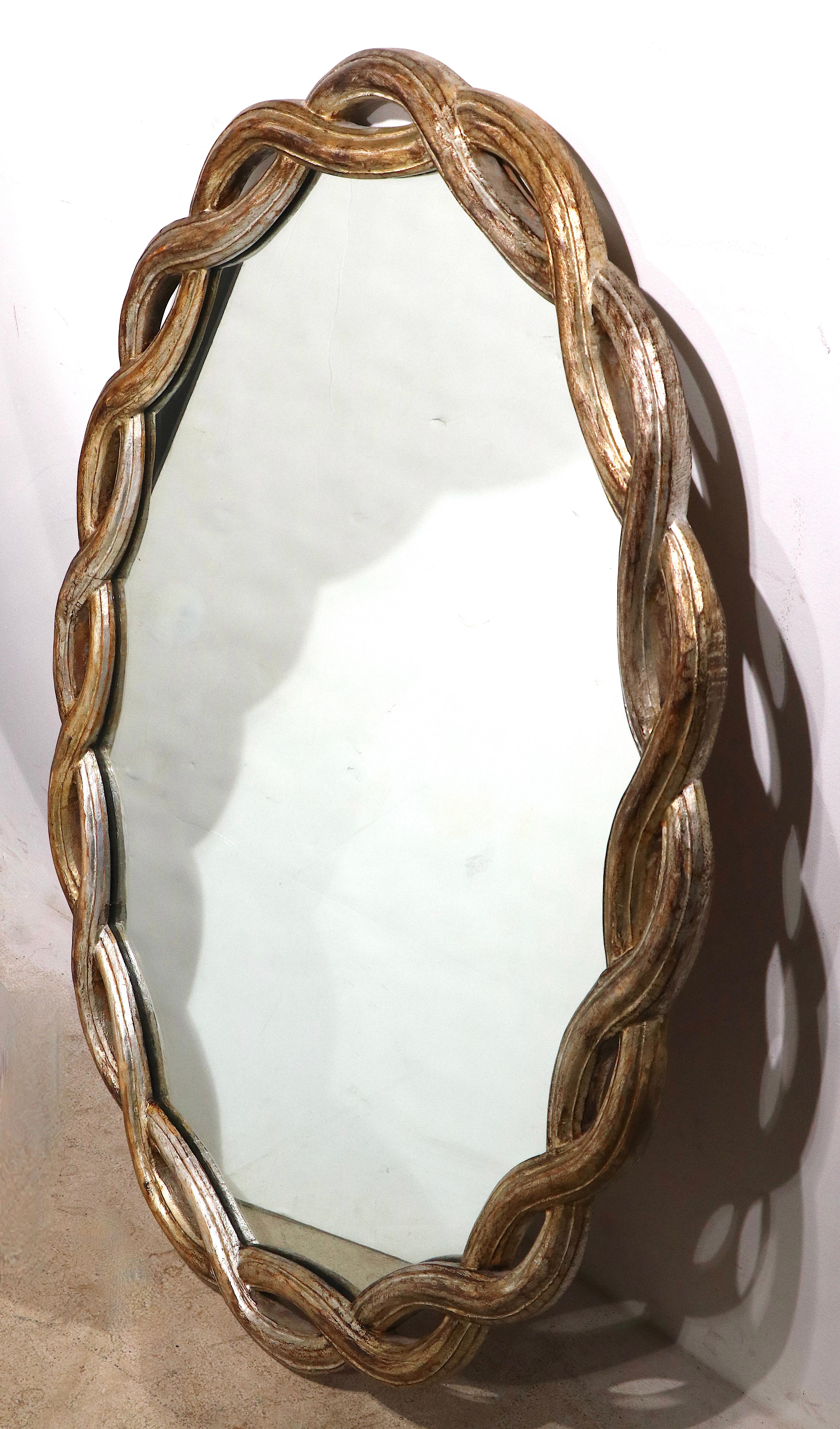 Hand-Carved Open Weave Pattern Italian Silver Gilt Wall Mirror For Sale