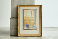 'Open Window with Flowers' Painting Belgium Early 20th Century