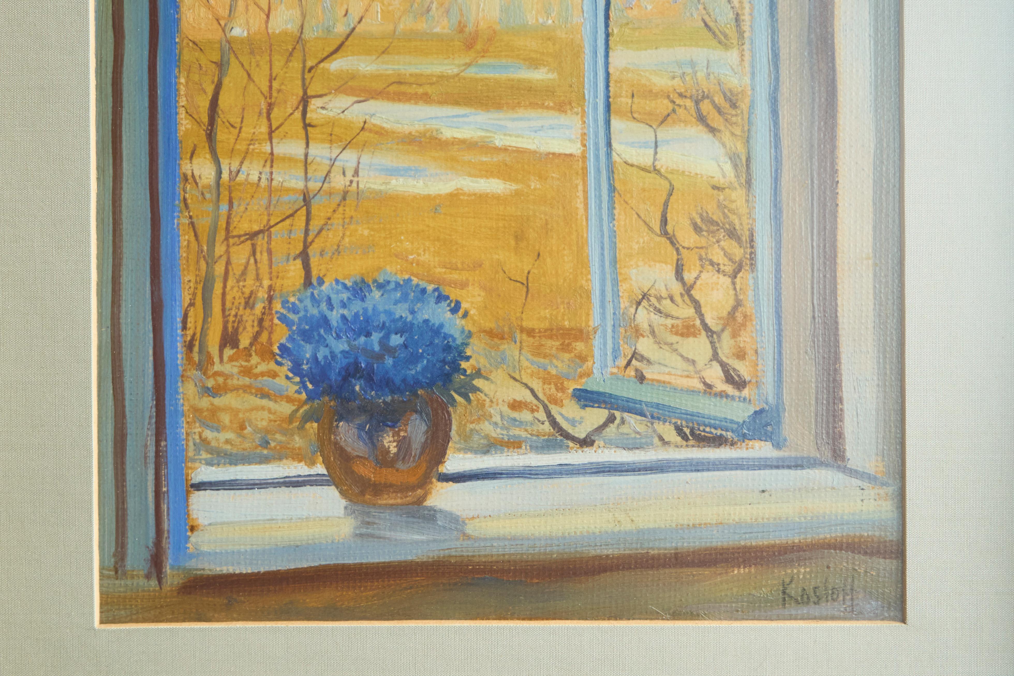 'Open Window with Flowers' Painting Belgium Early 20th Century For Sale 2