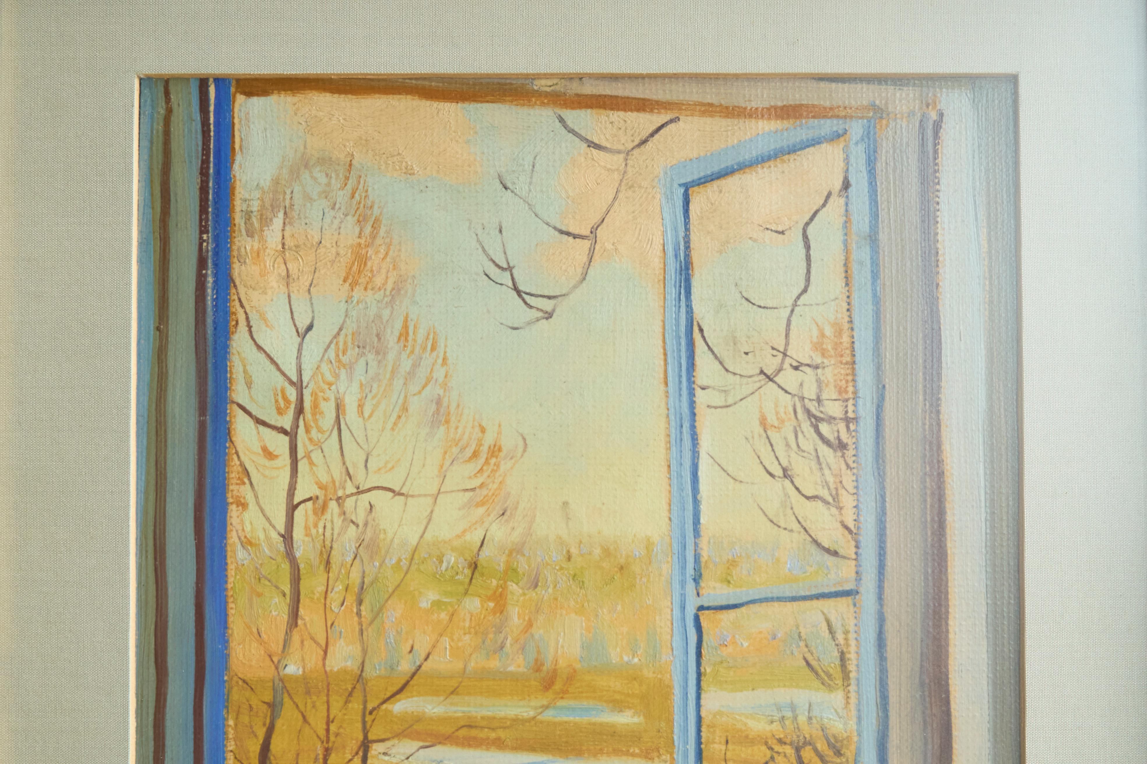 'Open Window with Flowers' Painting Belgium Early 20th Century For Sale 3