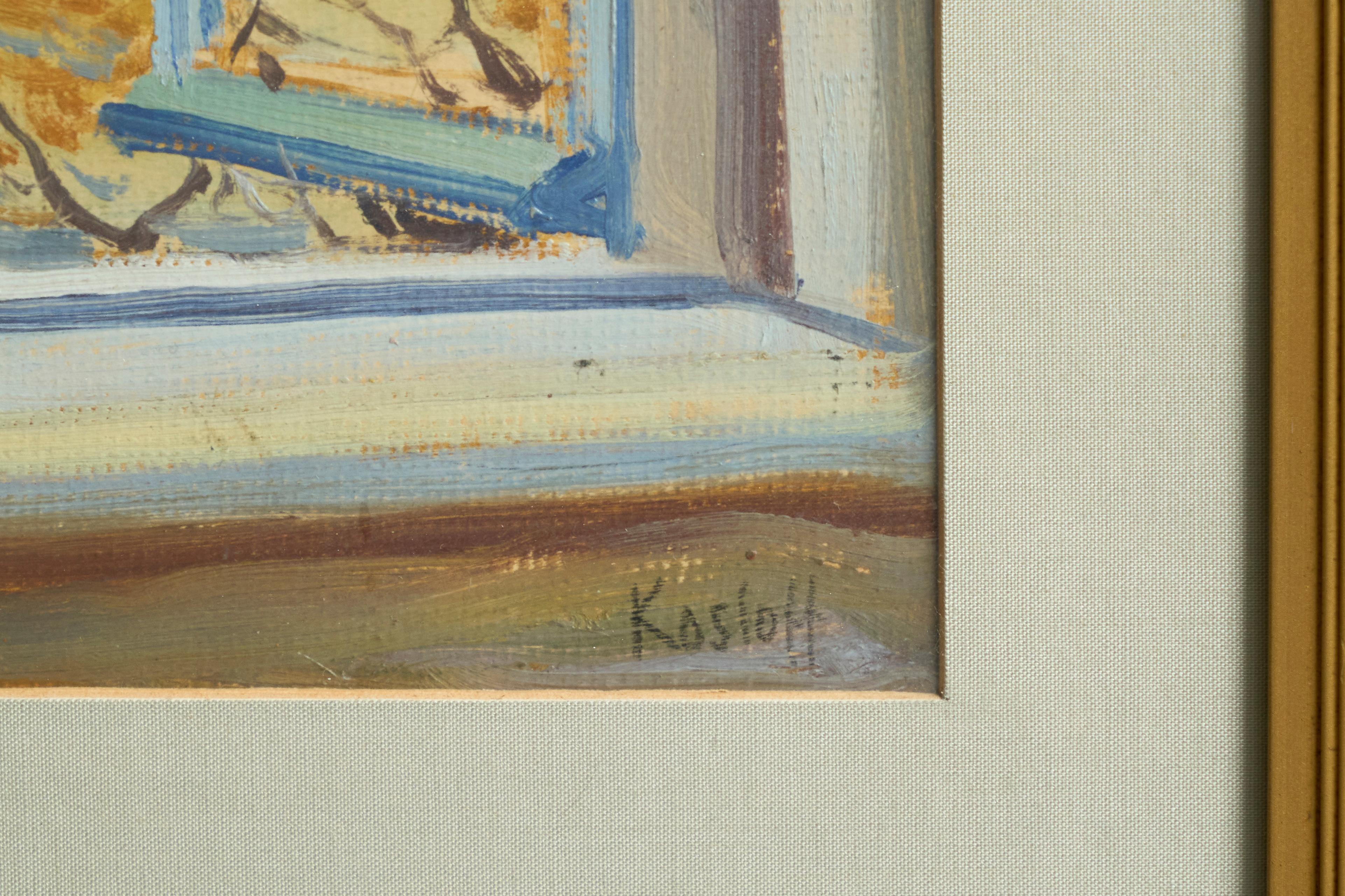 'Open Window with Flowers' Painting Belgium Early 20th Century For Sale 4