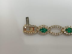 Open-Work 2.13 Carat Emerald and Diamond Bracelet in 14K Yellow Gold
