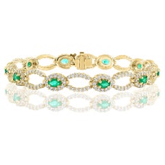 Open-Work 2.13 Carat Emerald and Diamond Bracelet in 14K Yellow Gold
