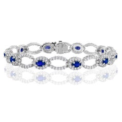 Durchbrochenes Armband mit blauem Saphir und Diamant von 2,87 Karat aus 14 Karat Weißgold