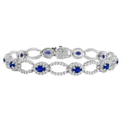 Open-Work 2.87 Carat Blue Sapphire and Diamond Bracelet in 14K White Gold