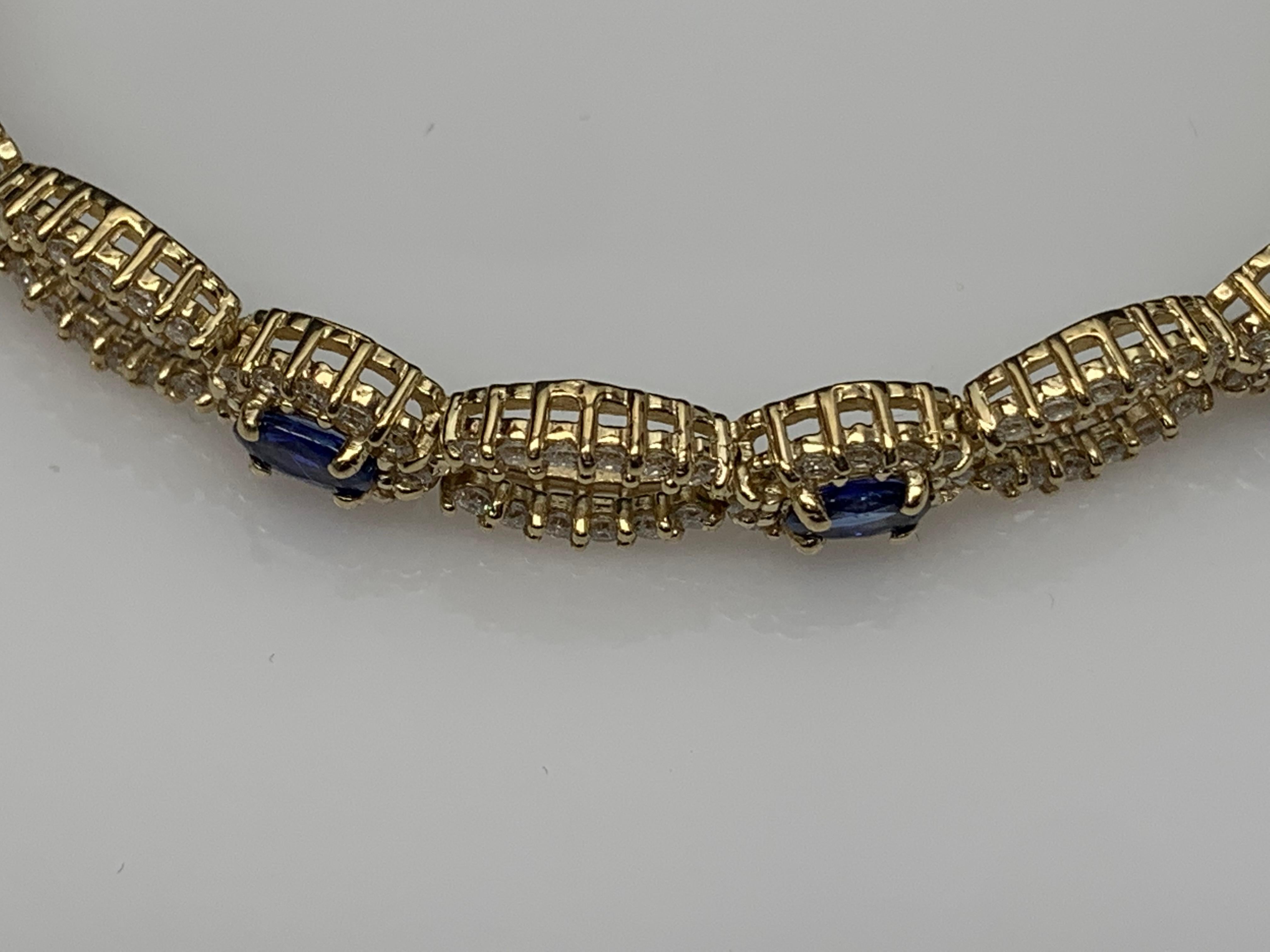 Open-Work 3.60 Carat Blue Sapphire and Diamond Bracelet in 14K Yellow Gold For Sale 1