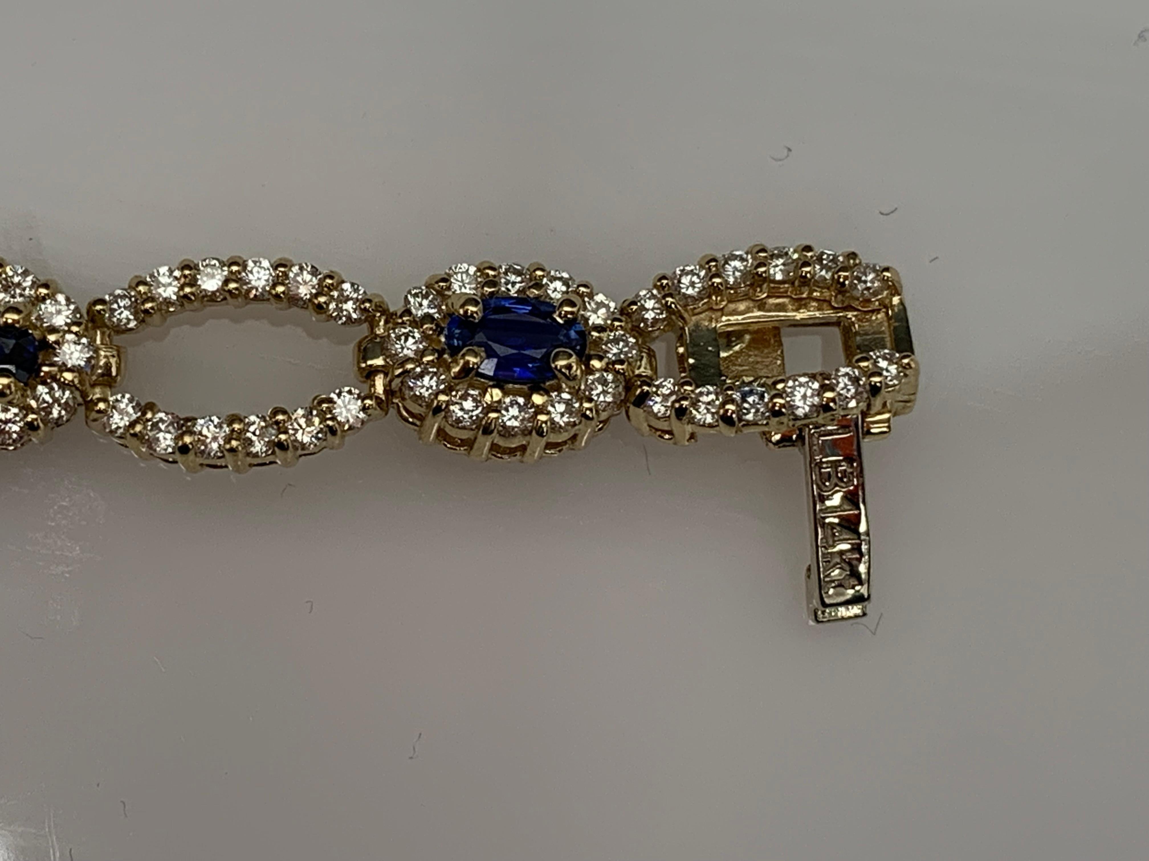 Bracelet ajouré en or jaune 14 carats avec saphir bleu de 3,60 carats et diamants Neuf - En vente à NEW YORK, NY
