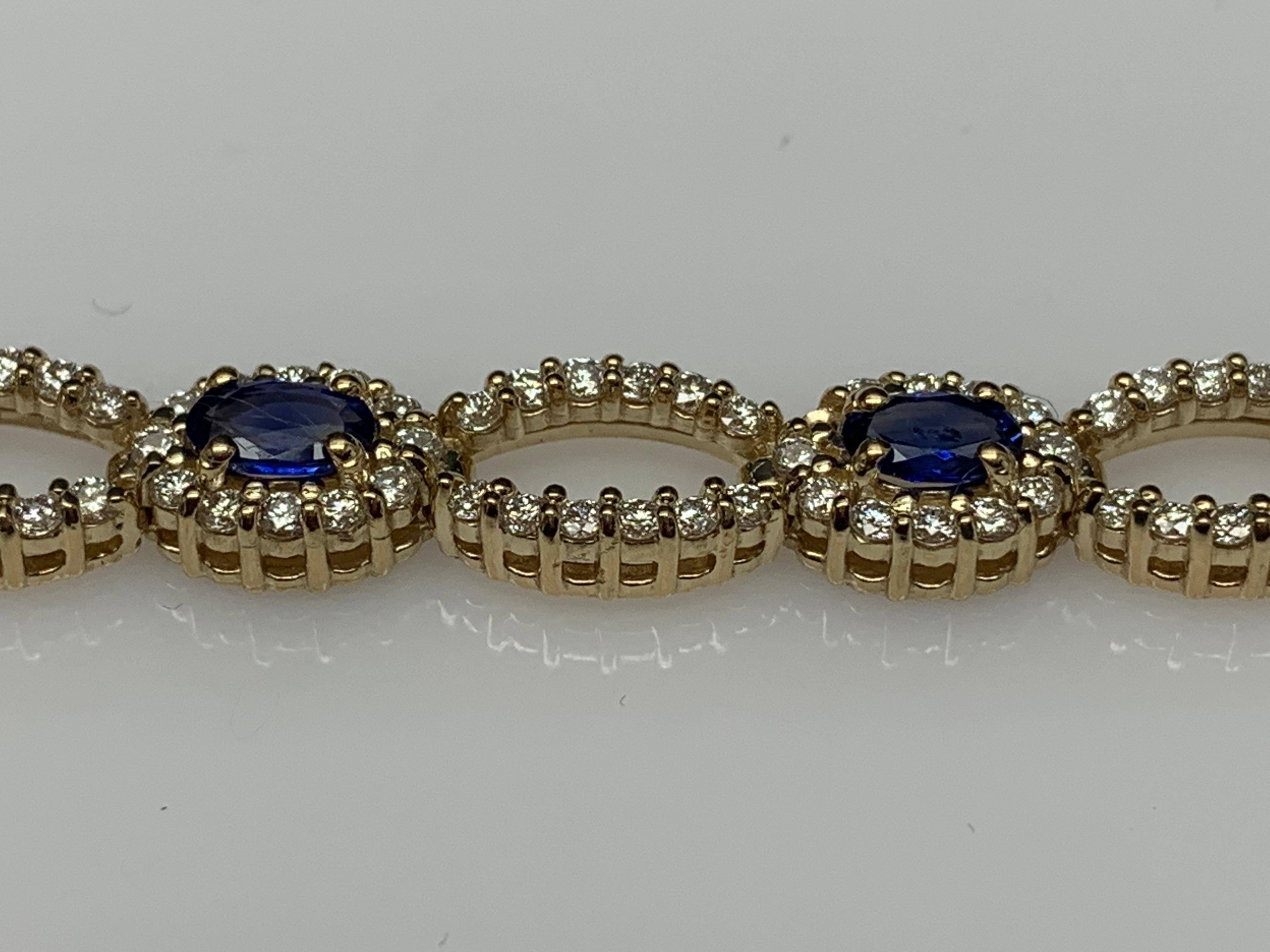 Open-Work 3.60 Carat Blue Sapphire and Diamond Bracelet in 14K Yellow Gold In New Condition For Sale In NEW YORK, NY