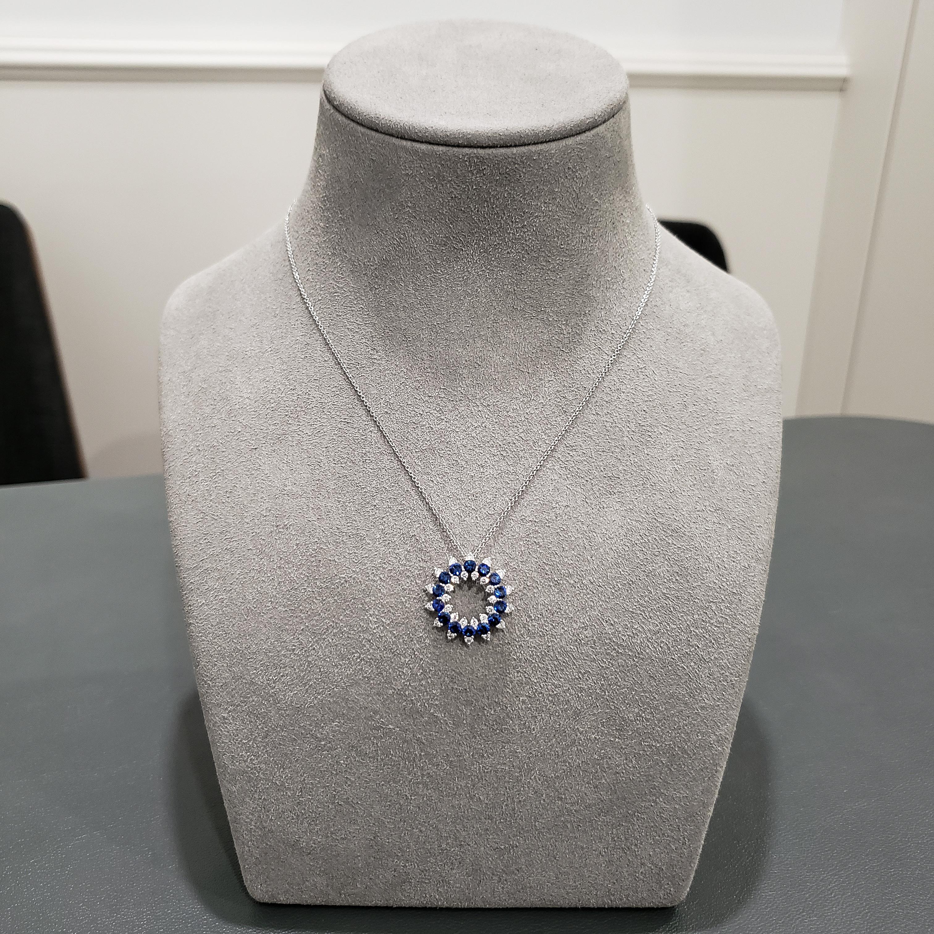Contemporary Roman Malakov Open-Work Blue Sapphire and Diamond Circle Pendant Necklace